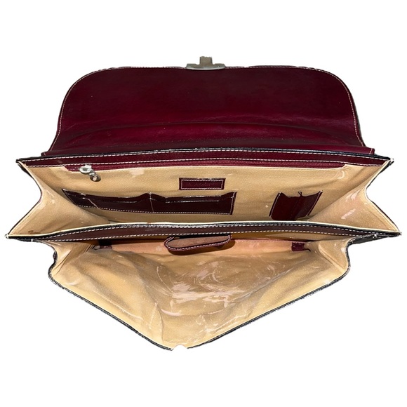 Gianfranco Novi Firenze Burgundy/Red Brown Leather Briefcase Made In Italy As Is - Picture 7 of 16